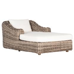 Celina Coastal White Performance Natural Teak Wood Outdoor Chaise Lounge