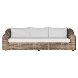Celina Coastal White Cushion Woven Wicker Natural Teak Wood Outdoor Sofa - 106"