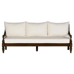 Allan French Country White Cushion Natural Reclaimed Teak Outdoor Sofa - 86"W