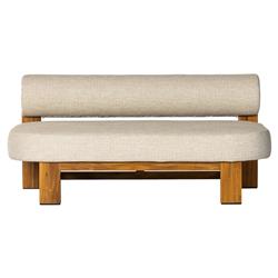 Carlo Mid Century Beige Upholstered Natural Teak Wood Frame Outdoor Sofa - 60&quot;W