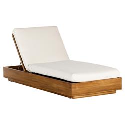 Kisha Modern Classic White Upholstered Natural Teak Outdoor Chaise Lounge
