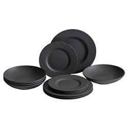 Manufacture Rock Modern Black Porcelain 12 Piece Dinnerware Set
