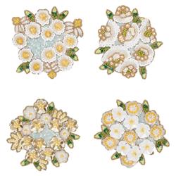 Gardenia French White Floral Sky Yellow Beaded Coaster - Set of 4
