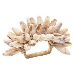 Pompeii Shell Fringe Coastal Natural Seashells Napkin Ring - Set of 4