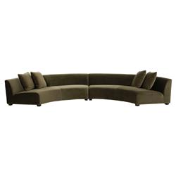 Zoe Modern Green Velvet Black Birch Wood 2 Piece Curved Sectional - 176&quot;Wx67&quot;D