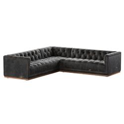 Emmy Rustic Black Leather Nailhead Trim 3 Piece Sectional Sofa - 101"Wx101"D