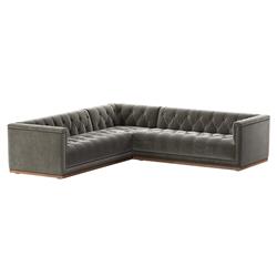 Emmy Rustic Grey Velvet Nailhead Trim 3 Piece Sectional Sofa - 101"Wx101"D