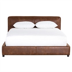Linus Rustic Lodge Brown Upholstered Faux Leather Platform Bed - Queen