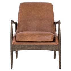 Olena Mid Century Brown Upholstered Leather Wood Frame Living Room Arm Chair