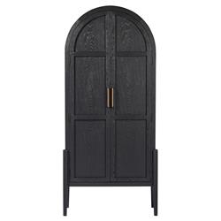 Ivan Mid Century Modern Black Oak Wood Brass Iron 2 Door Arched China Cabinet
