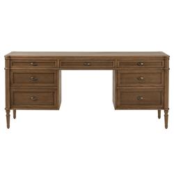 Tacorey Rustic Lodge Brown Solid Oak Wood 7 Drawer Executive Desk