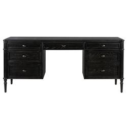 Tacorey Rustic Lodge Black Solid Oak Wood 7 Drawer Executive Desk