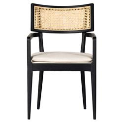 Tina Modern Beige Performance Black Wood Frame Cane Dining Arm Chair