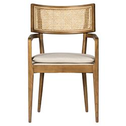 Tina Modern Beige Performance Brown Wood Frame Cane Dining Arm Chair