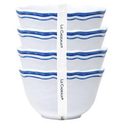 Maison French Blue Edge White Melamine Dessert Bowl - Set of 4
