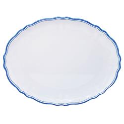 Maison French Country Blue Edge White Melamine Oval Serving Platter