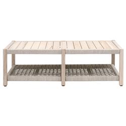 Wren Coastal Taupe Woven Rope Solid Teak 2 Tier Rectangular Outdoor Coffee Table