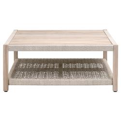 Wren Coastal Taupe Woven Rope Solid Teak 2 Tier Square Outdoor Coffee Table