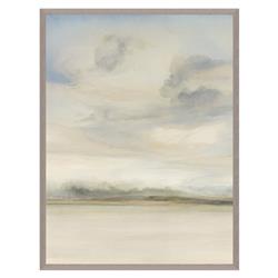 Misty French Country Blue Sky Neutral Landscape Grey Frame Painting II - 40x30
