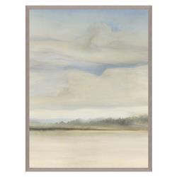 Misty French Country Blue Sky Neutral Landscape Grey Frame Painting I - 40x30