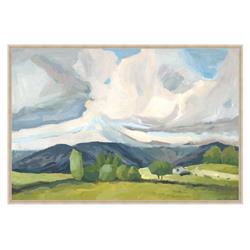Von French Country Green Mountain Side Landscape Natural Frame Painting - 24x36