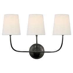 Visual Comfort Vendome Modern Bronze Linen Shade Triple Armed Wall Sconce