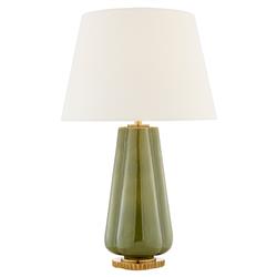 Visual Comfort Penelope Regency Green Porcelain Linen Shade Table Lamp