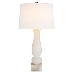 Visual Comfort Contemporary Balustrade White Alabaster Linen Shade Table Lamp|