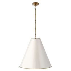 Visual Comfort Goodman Antique Brass Framed White Shade Hanging Lamp - Large