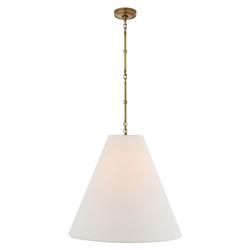 Visual Comfort Goodman Antique Brass Framed Linen Shade Hanging Lamp - Large