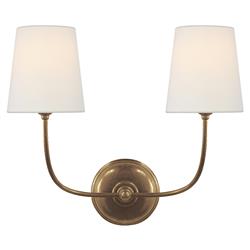 Visual Comfort Vendome Modern Antique Brass Linen Shade Double Armed Sconce