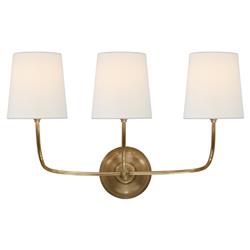 Visual Comfort Vendome Modern Antique Brass Linen Shade Triple Armed Wall Sconce