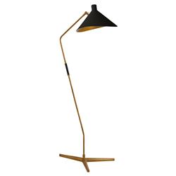 Visual Comfort Mayotte Mid Century Antique Brass Black Cone Task Floor Lamp