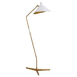 Visual Comfort Mayotte Mid Century Antique Brass White Cone Task Floor Lamp