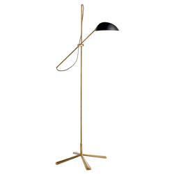 Visual Comfort Graphic Mid Century Modern Antique Brass Black Shade Floor Lamp