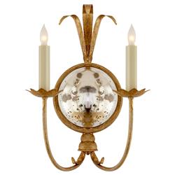 Visual Comfort Gramercy French Country Gilded Iron Frame Double Sconce
