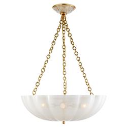 Visual Comfort Rosehill Mid Century Antique Brass Metal White Glass Chandelier