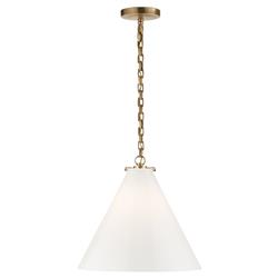 Visual Comfort Katie Conical Modern Antique Brass Framed White Glass Pendant