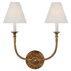 Visual Comfort Piaf Modern Classic Antique Gild Metal Linen Shade Wall Sconce