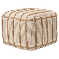 Remsen Coastal Beach Cream Cotton Braided Jute Square Pouf