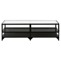 Katren Industrial Loft Tempered Glass Top Black Iron Frame Coffee Table