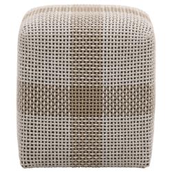 Hydra Coastal Beach Taupe Woven Rope Teak Wood Square Outdoor Ottoman