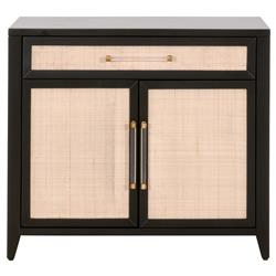 Steven Coastal Beach Natural Rattan Black Wood Frame Media Cabinet