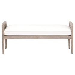 Elias Coastal Beach White Performance Cushion Woven Cane Oak Wood Bedroom Bench