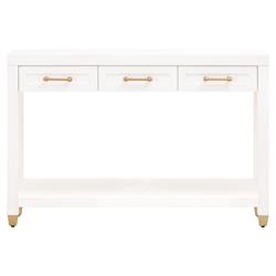 Stacy Modern Classic Matte White Wood Brass Steel Accent 3 Drawer Console Table