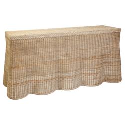 Terese Coastal Beach Natural Handwoven Rattan Scalloped Console Table