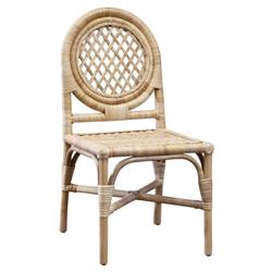 Louise Coastal Beach Natural Handwoven Rattan Dining Side Chair|