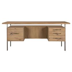Wayland Rustic Lodge Natural Oak Wood Grey Steel 4 Drawer Desk
