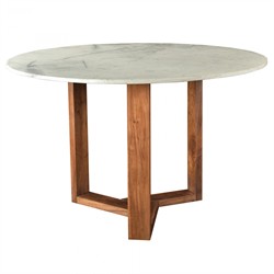 Open Box Tenley Industrial White Marble Top Brown Acacia Wood Round Dining Table - 48&quot;W