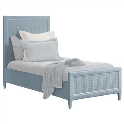 Kalea Coastal Beach Blue Woven Rattan Frame Classic Bed - Twin